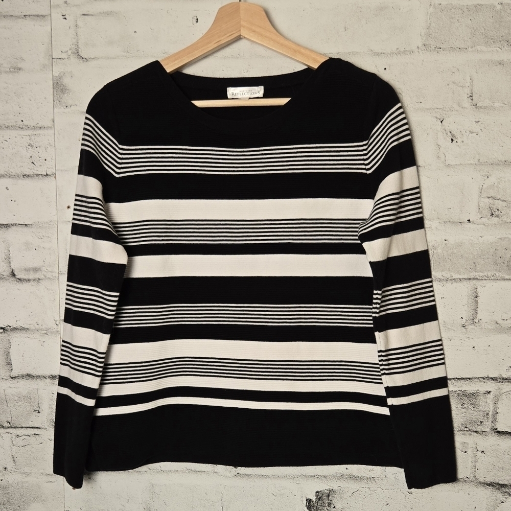 Northern Reflections Black White Striped Sweater M Classic Nautical Knit